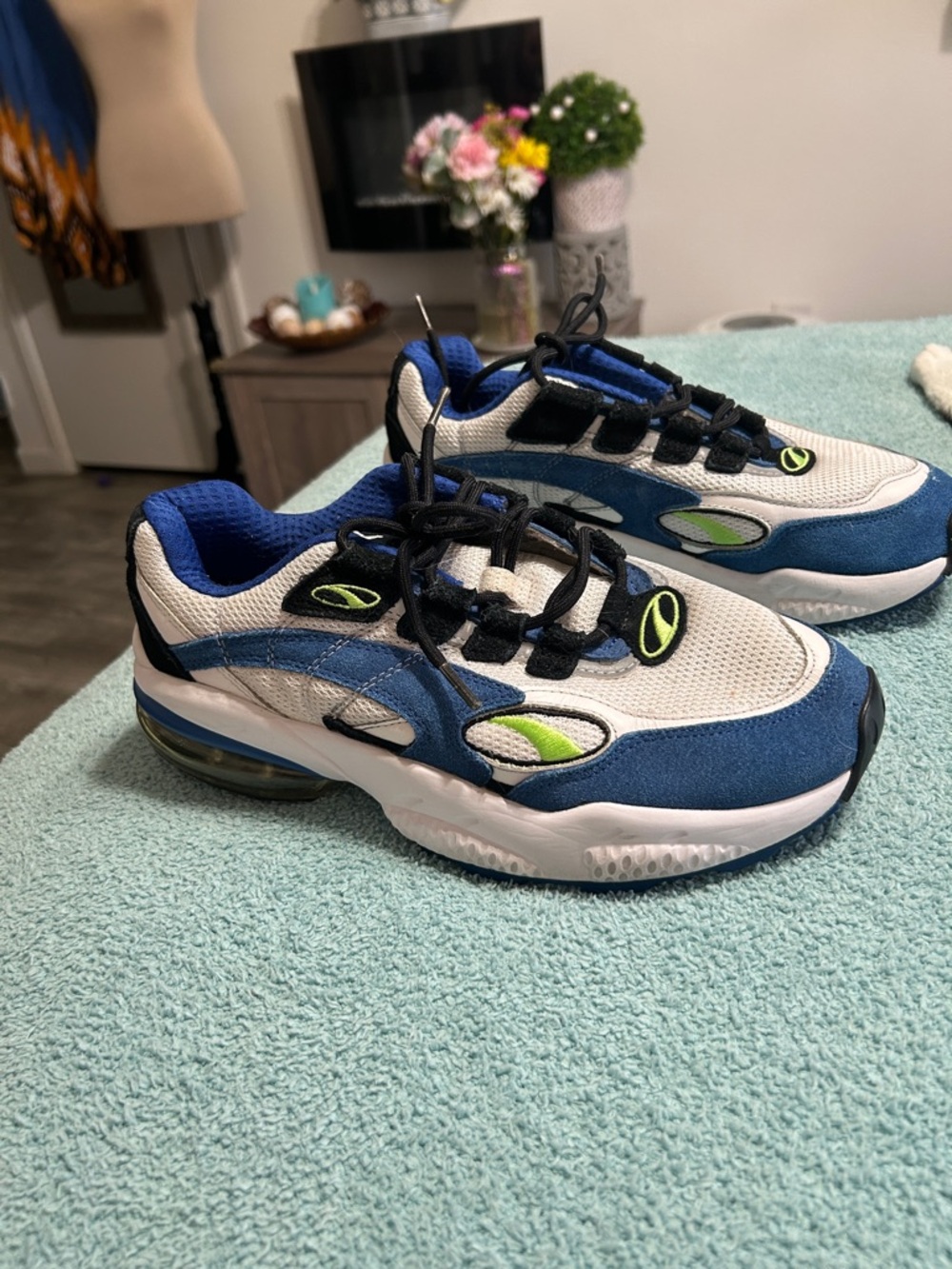 PUMA Venon Athletic Sneakers - Blue, White & Black with Lime Accents